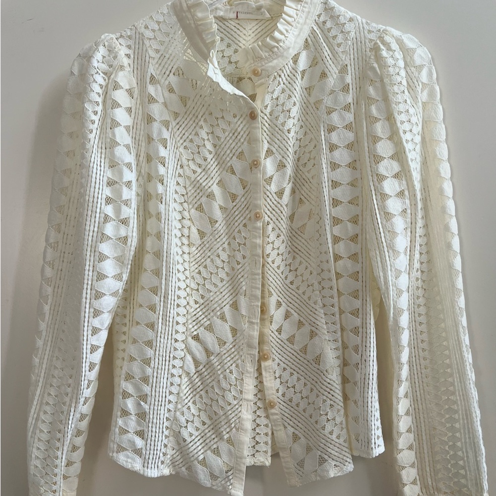 Anthropologie Off White Button Down Lace Top - Size 8 US